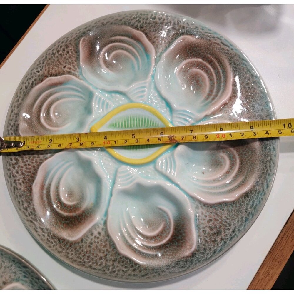 2 Vintage MCM Majolica Pottery Lemon Wedge Oyster Plates 1950-70's Japan READ - Picture 13 of 13